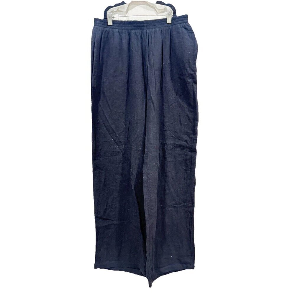 Commense Women's Solid Pull On Straight Leg Pants Black Size Large L 100% Cotton
